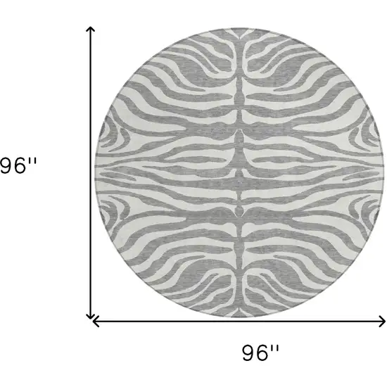 8' Gray And Ivory Round Animal Print Washable Indoor Outdoor Area Rug Photo 9