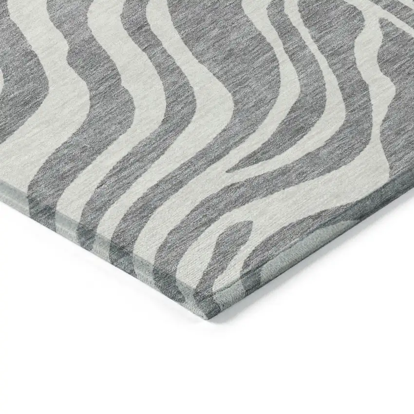 8' Gray And Ivory Round Animal Print Washable Indoor Outdoor Area Rug Photo 4