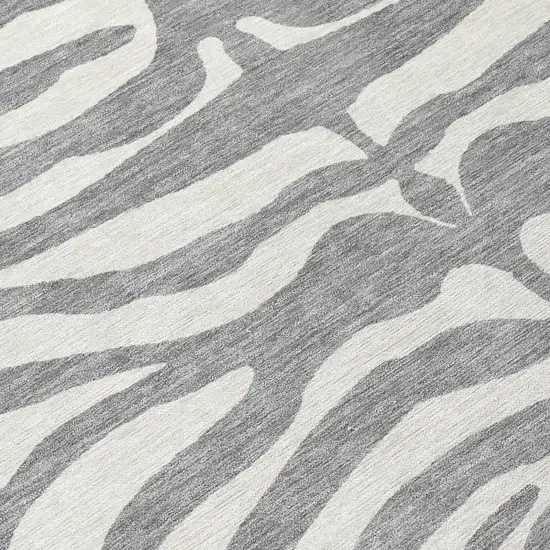 8' Gray And Ivory Round Animal Print Washable Indoor Outdoor Area Rug Photo 8