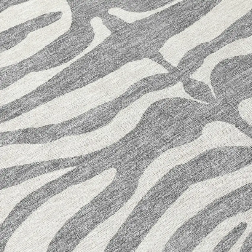 8' Gray And Ivory Round Animal Print Washable Indoor Outdoor Area Rug Photo 8
