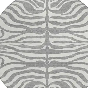 Photo of 8' Gray And Ivory Round Animal Print Washable Indoor Outdoor Area Rug