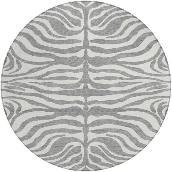 8' Gray And Ivory Round Animal Print Washable Indoor Outdoor Area Rug Photo 2