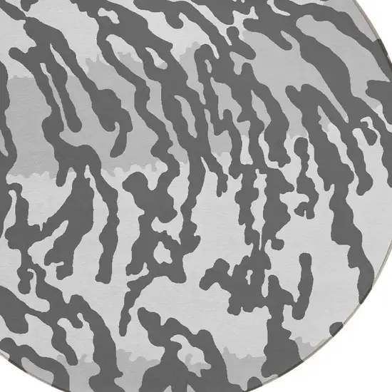 8' Gray And Ivory Round Animal Print Washable Indoor Outdoor Area Rug Photo 4