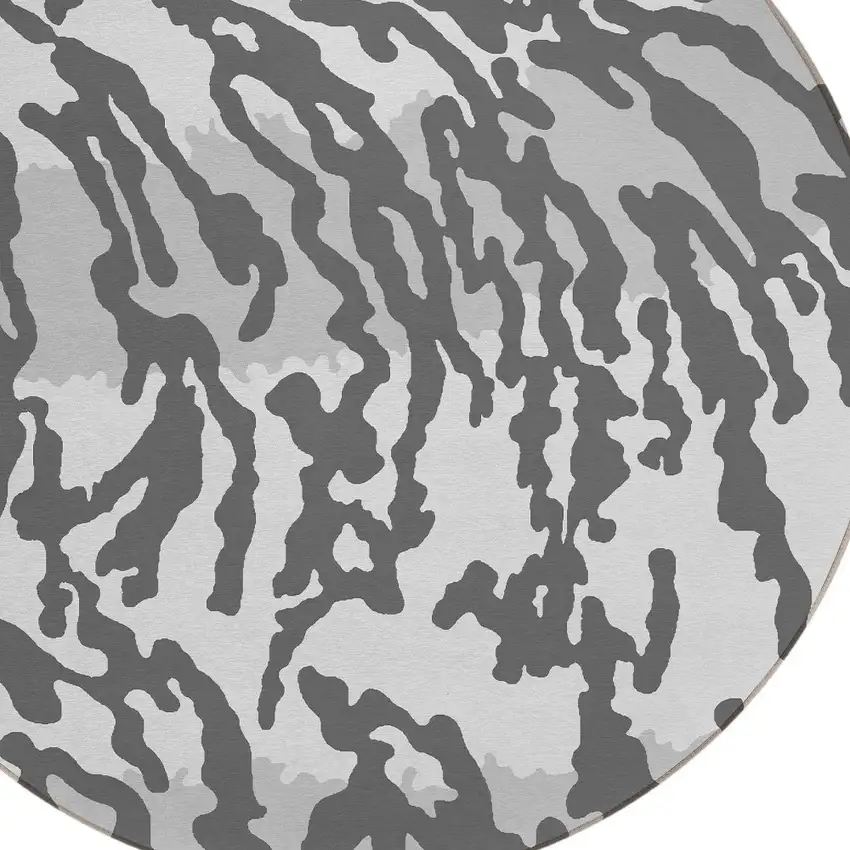 8' Gray And Ivory Round Animal Print Washable Indoor Outdoor Area Rug Photo 4