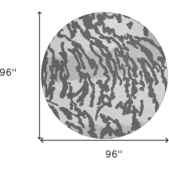 8' Gray And Ivory Round Animal Print Washable Indoor Outdoor Area Rug Photo 3