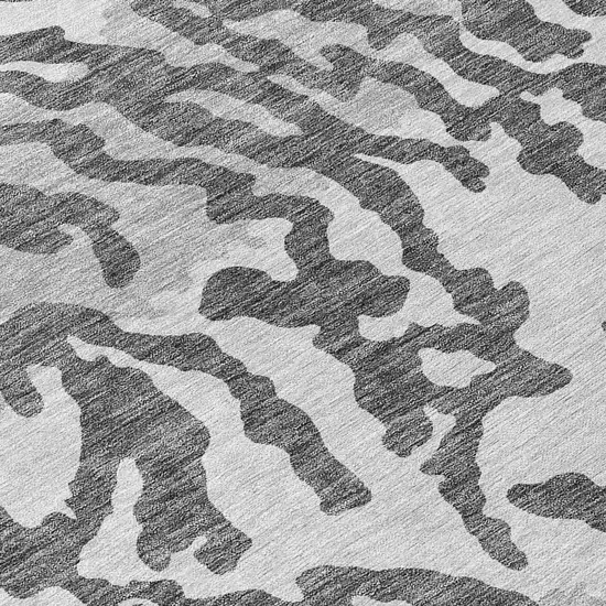 8' Gray And Ivory Round Animal Print Washable Indoor Outdoor Area Rug Photo 8