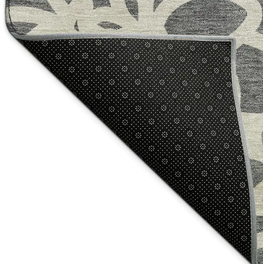 8' Gray And Ivory Round Botanical Leaves Washable Indoor Outdoor Area Rug Photo 7