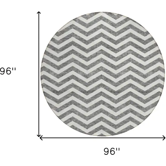 8' Gray And Ivory Round Chevron Washable Indoor Outdoor Area Rug Photo 3