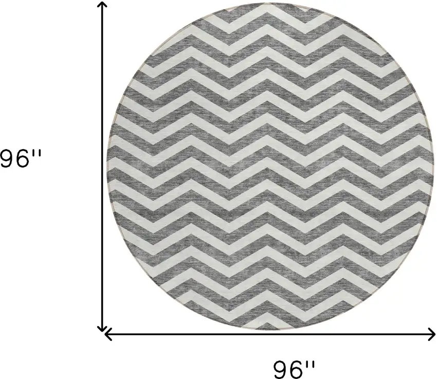 8' Gray And Ivory Round Chevron Washable Indoor Outdoor Area Rug Photo 3