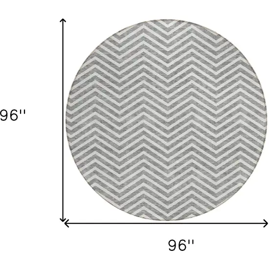 8' Gray And Ivory Round Chevron Washable Indoor Outdoor Area Rug Photo 3