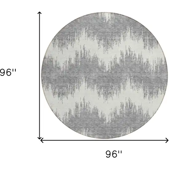 8' Gray And Ivory Round Chevron Washable Indoor Outdoor Area Rug Photo 3