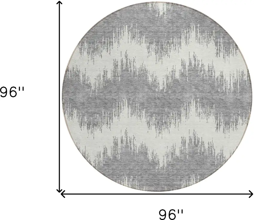 8' Gray And Ivory Round Chevron Washable Indoor Outdoor Area Rug Photo 3