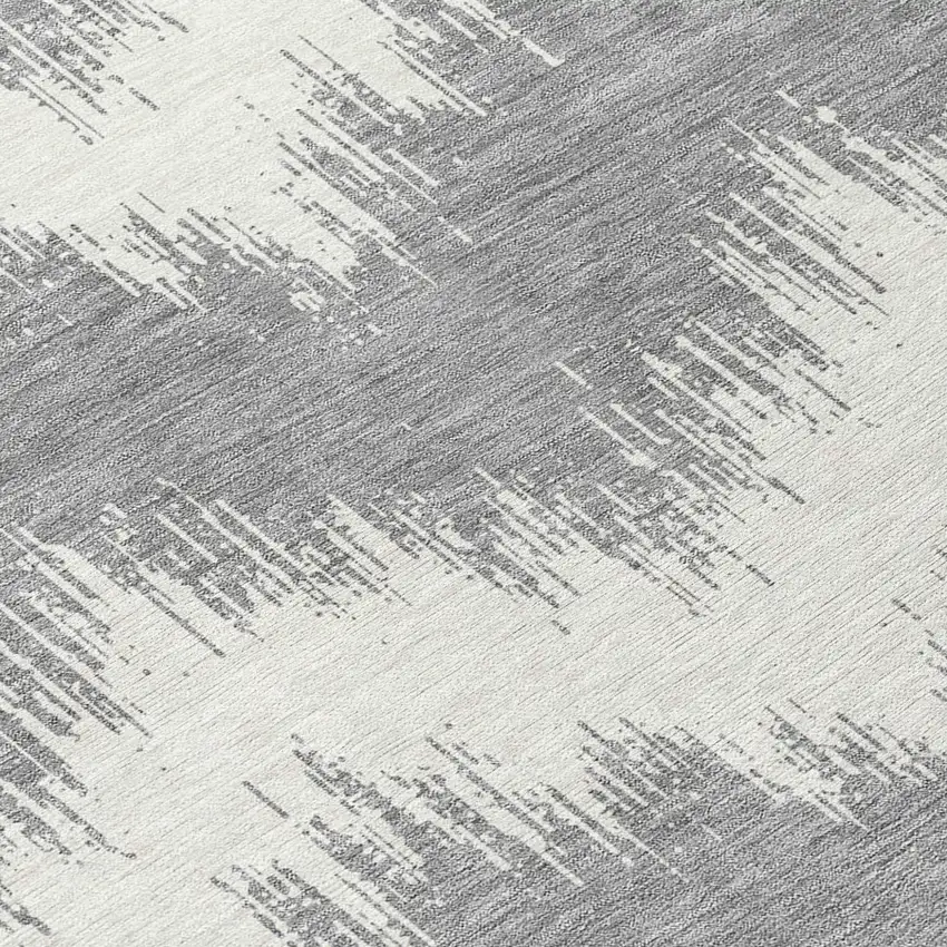 8' Gray And Ivory Round Chevron Washable Indoor Outdoor Area Rug Photo 8