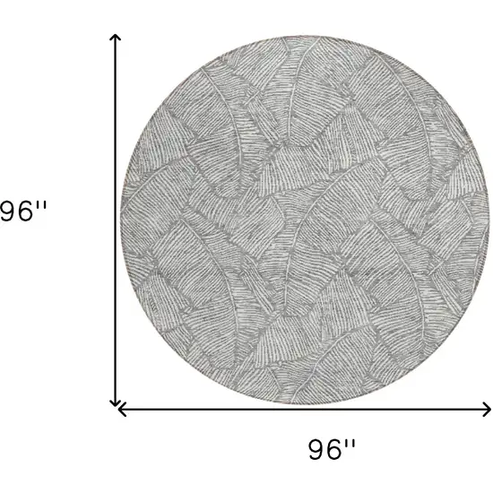8' Gray And Ivory Round Floral Washable Indoor Outdoor Area Rug Photo 3