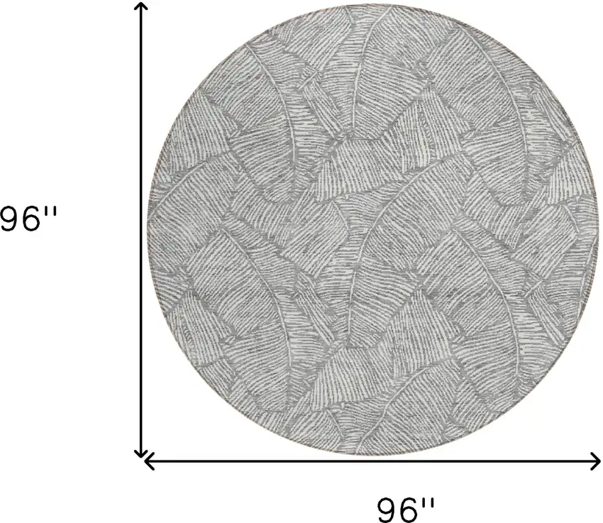 8' Gray And Ivory Round Floral Washable Indoor Outdoor Area Rug Photo 3