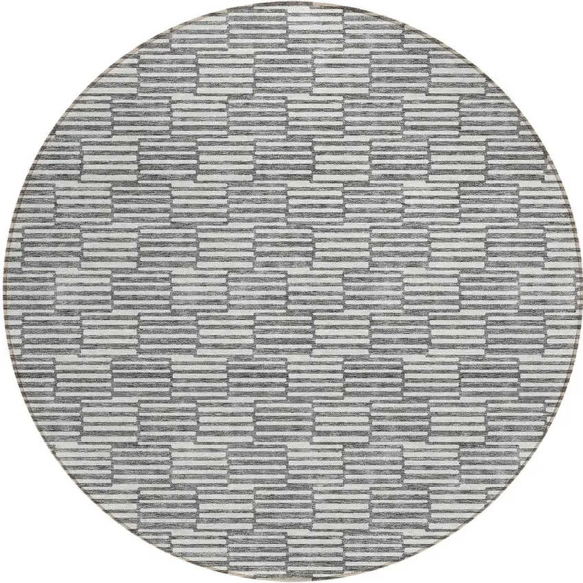 8' Gray And Ivory Round Geometric Washable Indoor Outdoor Area Rug Photo 4