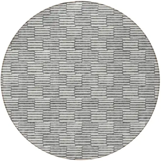 8' Gray And Ivory Round Geometric Washable Indoor Outdoor Area Rug Photo 5