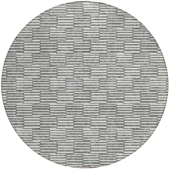 8' Gray And Ivory Round Geometric Washable Indoor Outdoor Area Rug Photo 2