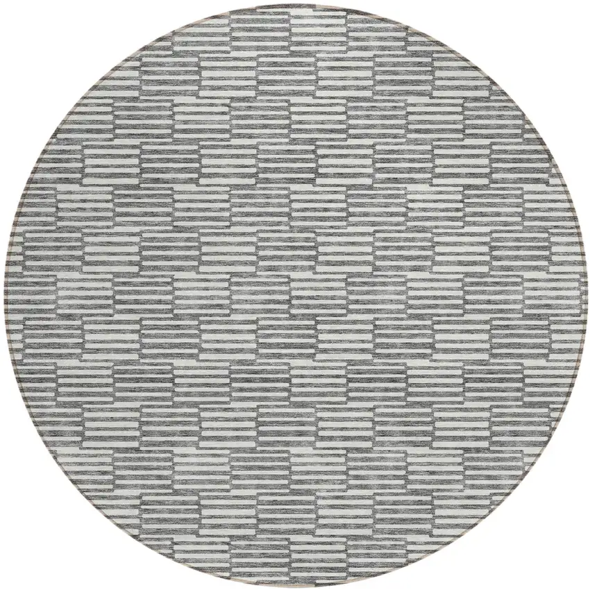 8' Gray And Ivory Round Geometric Washable Indoor Outdoor Area Rug Photo 2