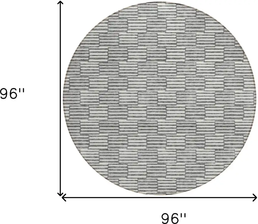 8' Gray And Ivory Round Geometric Washable Indoor Outdoor Area Rug Photo 3