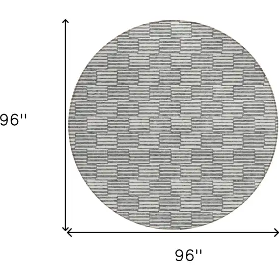 8' Gray And Ivory Round Geometric Washable Indoor Outdoor Area Rug Photo 3