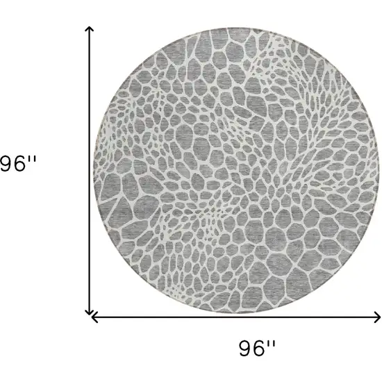 8' Gray And Ivory Round Geometric Washable Indoor Outdoor Area Rug Photo 3