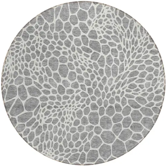 8' Gray And Ivory Round Geometric Washable Indoor Outdoor Area Rug Photo 2