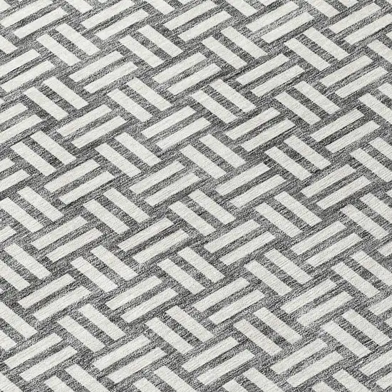 8' Gray And Ivory Round Geometric Washable Indoor Outdoor Area Rug Photo 8