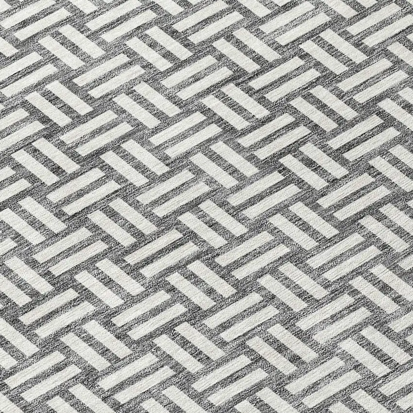 8' Gray And Ivory Round Geometric Washable Indoor Outdoor Area Rug Photo 8
