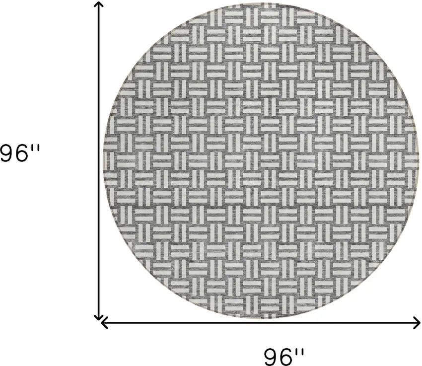 8' Gray And Ivory Round Geometric Washable Indoor Outdoor Area Rug Photo 3
