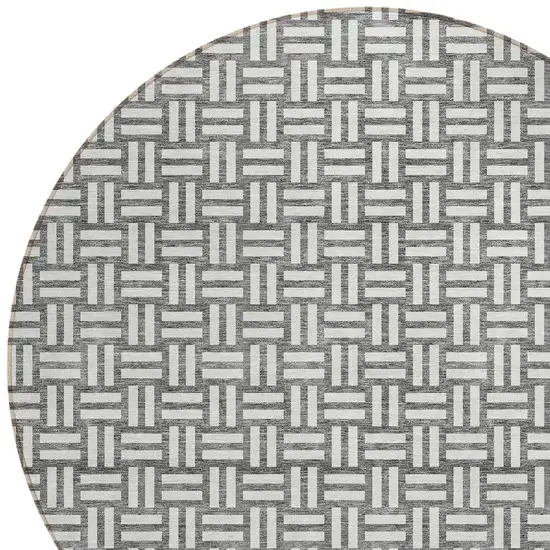 8' Gray And Ivory Round Geometric Washable Indoor Outdoor Area Rug Photo 4