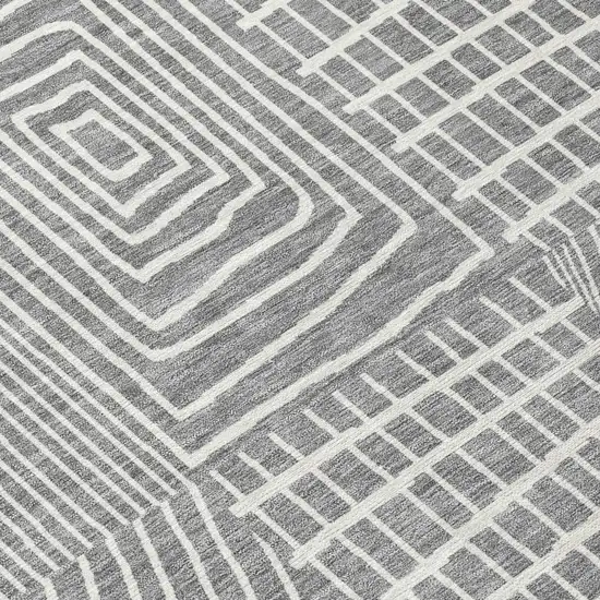 8' Gray And Ivory Round Geometric Washable Indoor Outdoor Area Rug Photo 8