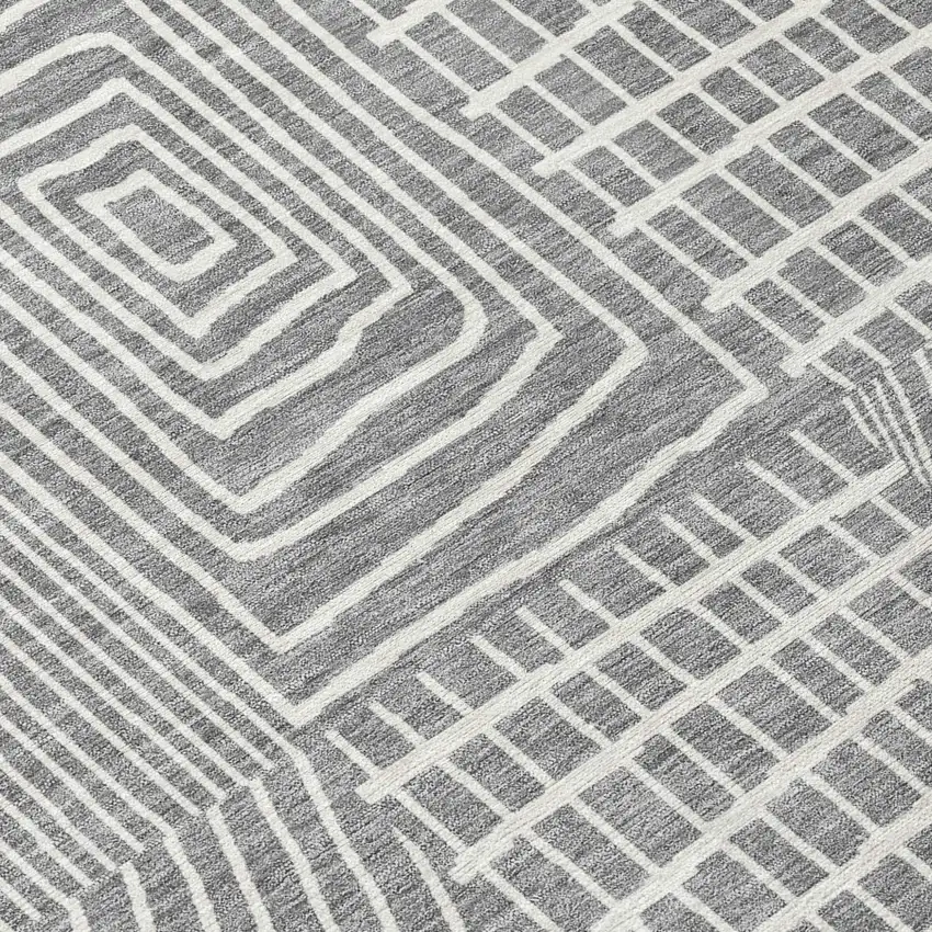8' Gray And Ivory Round Geometric Washable Indoor Outdoor Area Rug Photo 8
