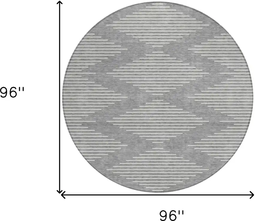 8' Gray And Ivory Round Geometric Washable Indoor Outdoor Area Rug Photo 3