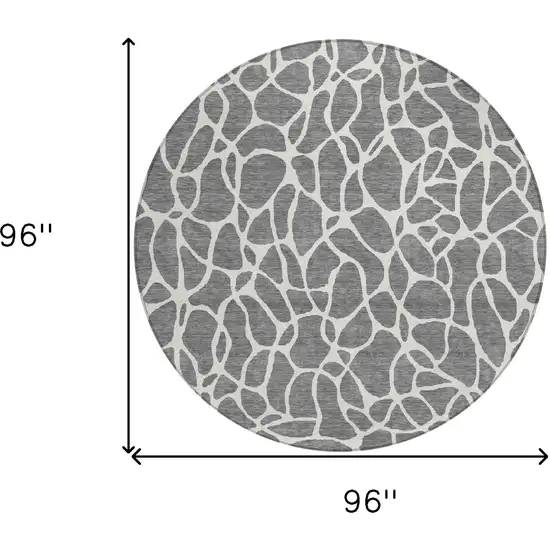 8' Gray And Ivory Round Geometric Washable Indoor Outdoor Area Rug Photo 3