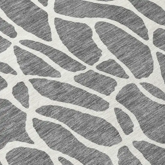 8' Gray And Ivory Round Geometric Washable Indoor Outdoor Area Rug Photo 8