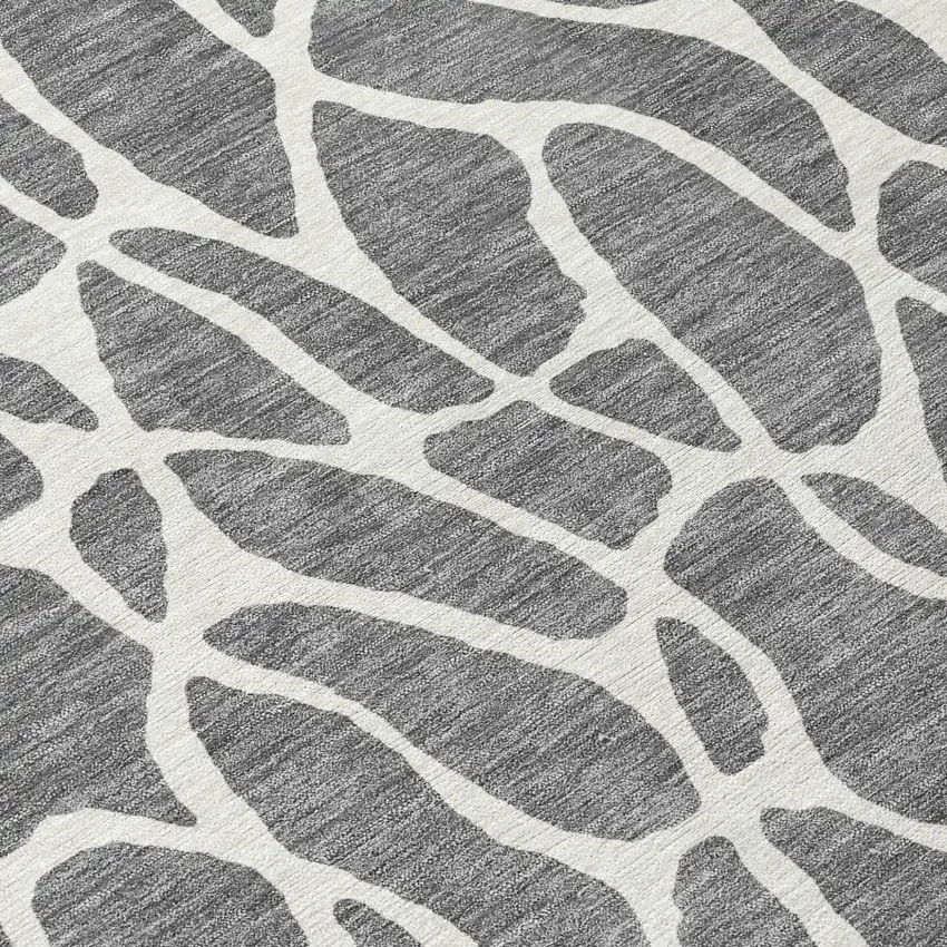8' Gray And Ivory Round Geometric Washable Indoor Outdoor Area Rug Photo 8