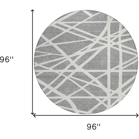 8' Gray And Ivory Round Geometric Washable Indoor Outdoor Area Rug Photo 3