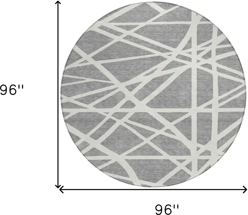 8' Gray And Ivory Round Geometric Washable Indoor Outdoor Area Rug Photo 3