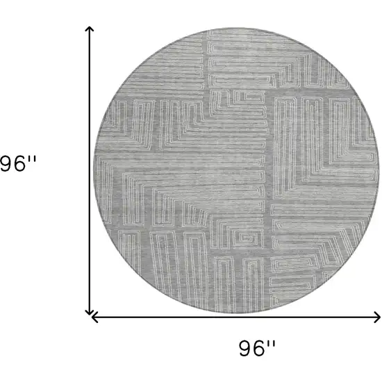 8' Gray And Ivory Round Geometric Washable Indoor Outdoor Area Rug Photo 9