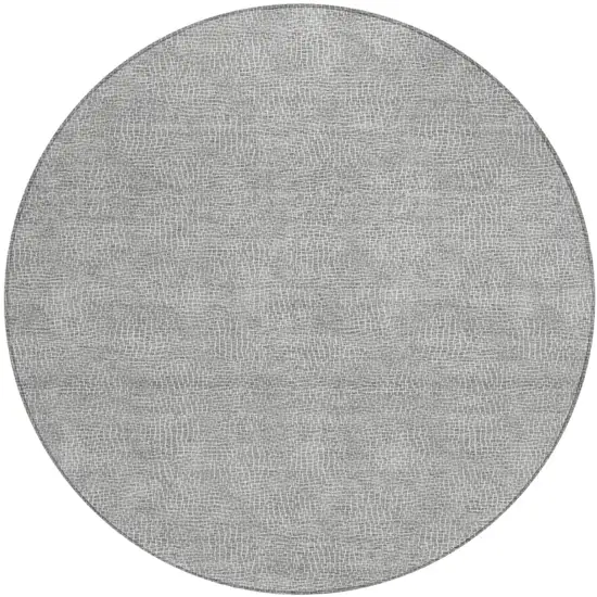 8' Gray And Ivory Round Geometric Washable Indoor Outdoor Area Rug Photo 2