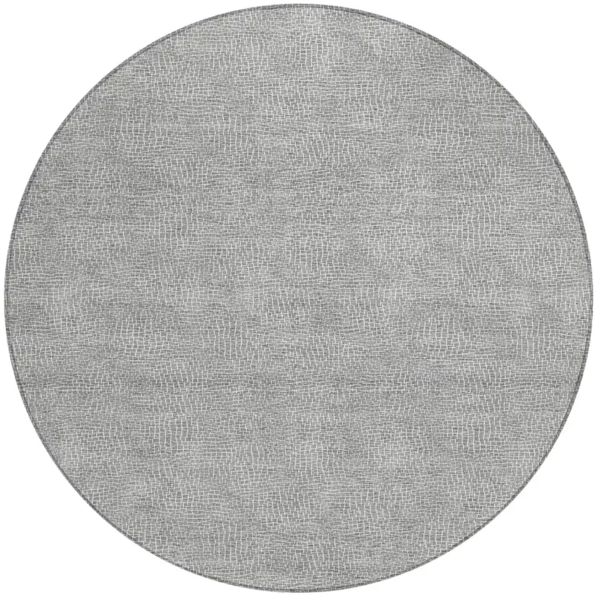8' Gray And Ivory Round Geometric Washable Indoor Outdoor Area Rug Photo 2
