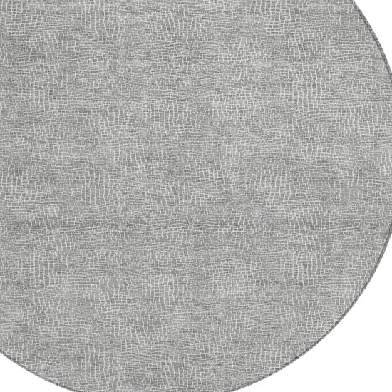 8' Gray And Ivory Round Geometric Washable Indoor Outdoor Area Rug Photo 5