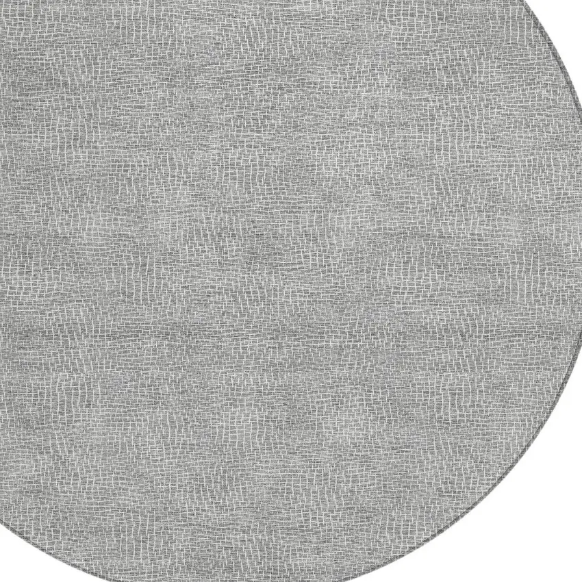 8' Gray And Ivory Round Geometric Washable Indoor Outdoor Area Rug Photo 5