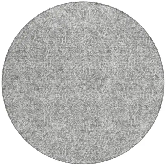 8' Gray And Ivory Round Geometric Washable Indoor Outdoor Area Rug Photo 6