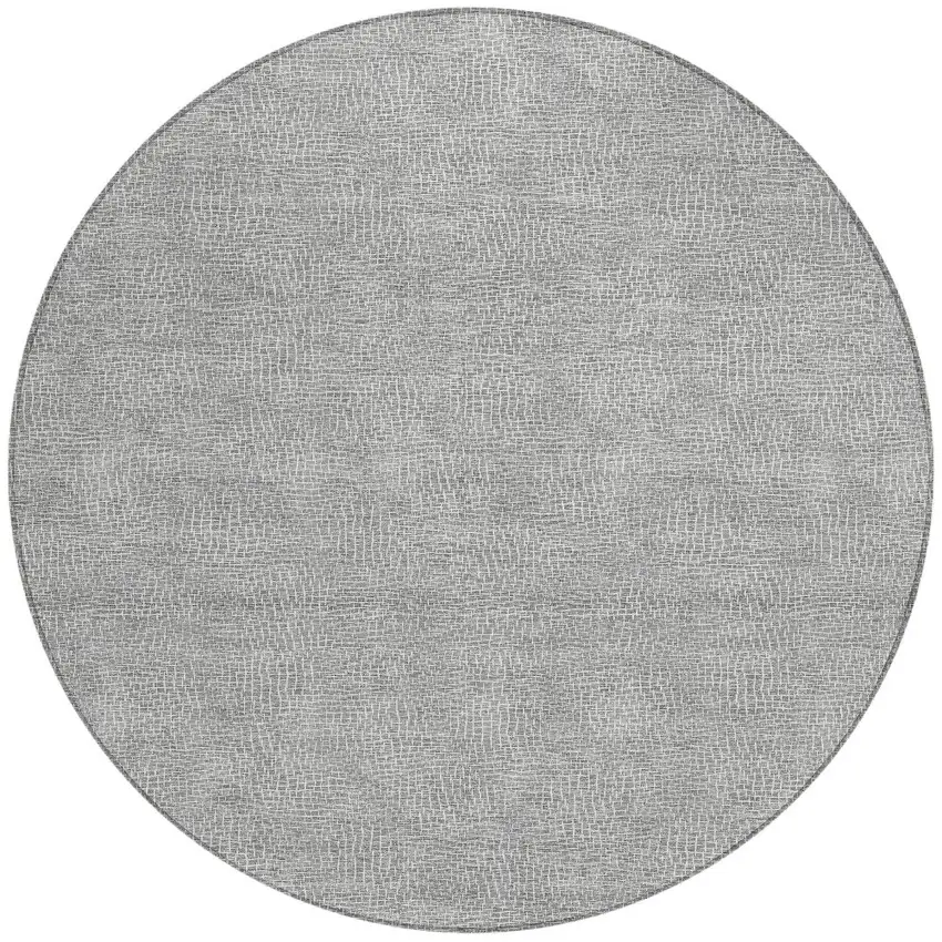 8' Gray And Ivory Round Geometric Washable Indoor Outdoor Area Rug Photo 6