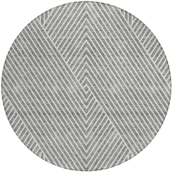 8' Gray And Ivory Round Geometric Washable Indoor Outdoor Area Rug Photo 2