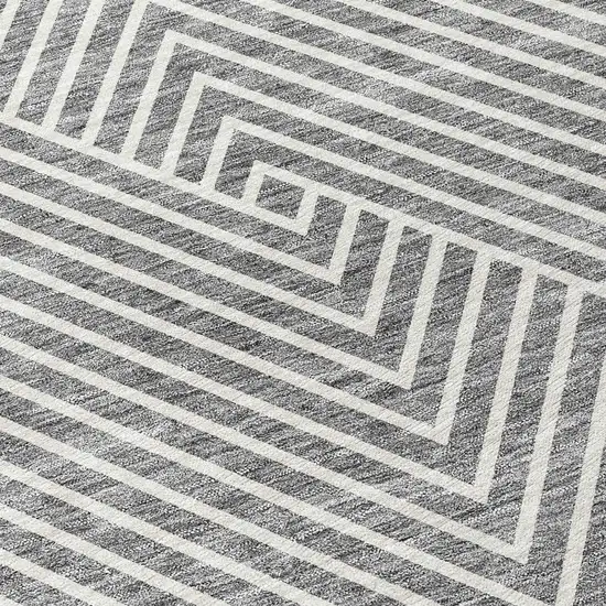 8' Gray And Ivory Round Geometric Washable Indoor Outdoor Area Rug Photo 8