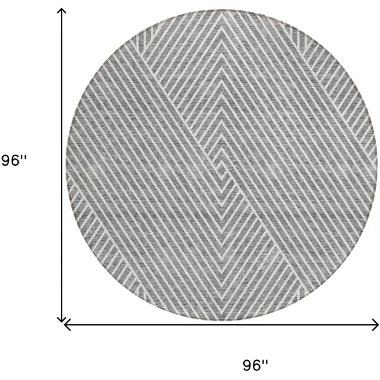 8' Gray And Ivory Round Geometric Washable Indoor Outdoor Area Rug Photo 3