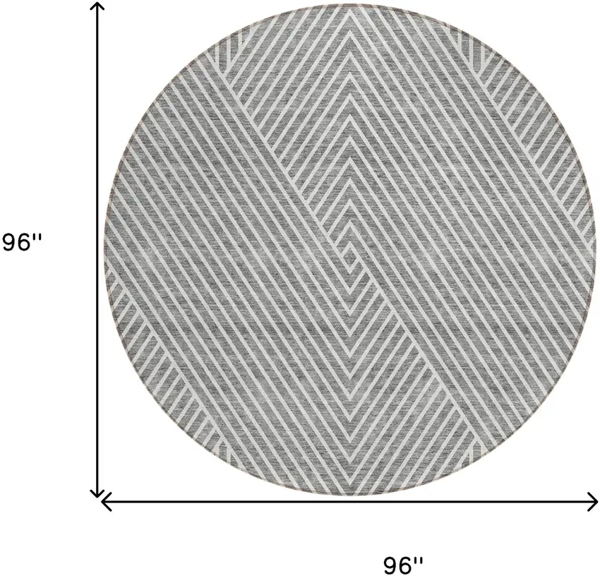 8' Gray And Ivory Round Geometric Washable Indoor Outdoor Area Rug Photo 3